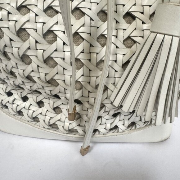 Ralph Lauren Woven Leather Debby Tassel Logo Drawstring Shoulder Bag Bucket Tote - Picture 11 of 16